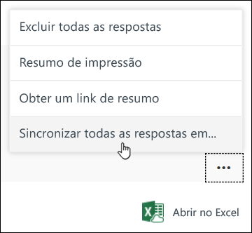 Sincronizar todas as respostas em uma nova opção de pasta de trabalho no Microsoft Forms