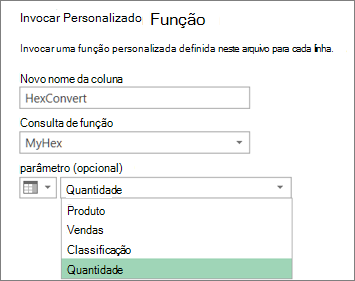 A caixa de diálogo Invocar Função Personalizada