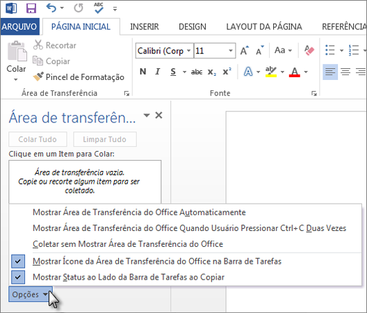 Coisas que você pode fazer no painel de tarefas Área de Transferência do Office