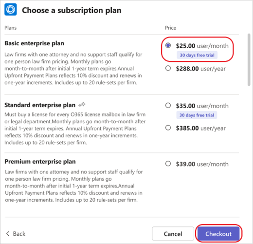 Selecione o plano de assinatura de um aplicativo