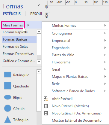 Clicar em Mais Formas exibe um menu de categorias.