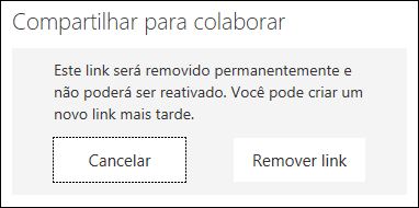 Botões Cancelar e Remover Link exibidos