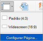 Mostra a opção Configuração de Página no menu Tamanho do Slide