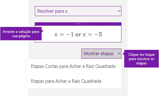 O botão Mostrar Etapas no painel de tarefas de matemática