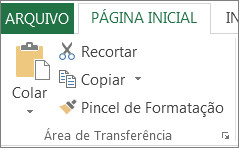 Botões Copiar e Colar na guia Página Inicial