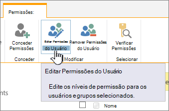 Clique em Editar Permissões para alterar o nível de permissão