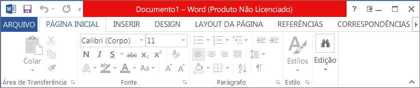 Mostra Produto não licenciado na barra de título em vermelho, a interface desabilitada e a faixa de mensagem