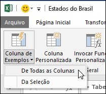 Coluna Combinação do Power Query com a opção de exemplo na guia Adicionar Coluna