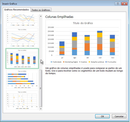 Guia Gráficos Recomendados na caixa de diálogo Inserir Gráfico