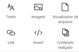 Captura de tela do menu de Web Part no SharePoint.