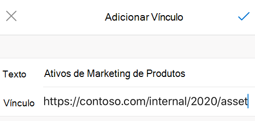 Caixa de diálogo Adicionar Link no Outlook para iOS.