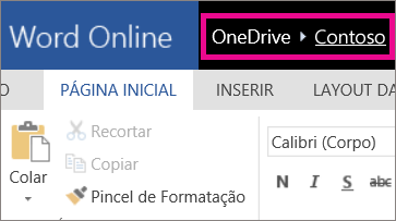 Captura de tela dos links de navegação estrutural no Word Online