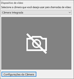 Configurações da câmera do dispositivo de vídeo