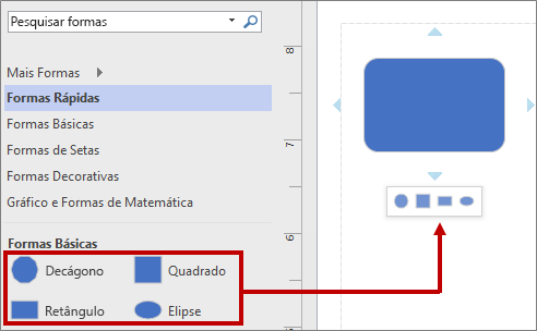 A minibarra de ferramentas com formas básicas padrão