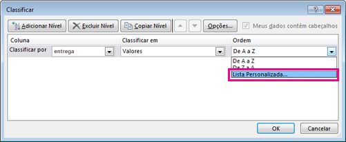 Caixa de diálogo Classificar