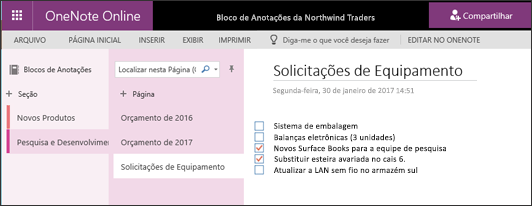 Coletar e colaborar em anotações e ideias em seu notebook compartilhado do OneNote