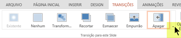 Para abrir a galeria completa de opções de Transição, clique na seta apontando para baixo na extremidade direita.