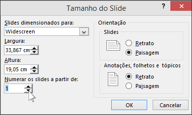 mostra a caixa de diálogo Tamanho do Slide no PowerPoint