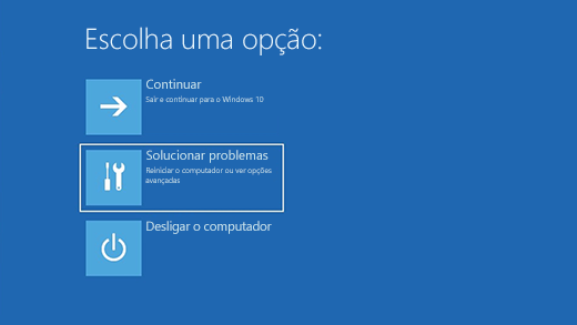 Escolha uma tela de opções no Ambiente de Recuperação do Windows.