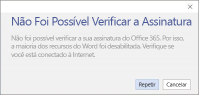 Captura de tela da mensagem de erro "Não foi possível verificar a assinatura"