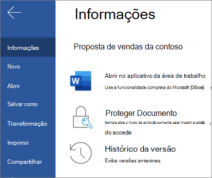 Histórico de versão no Word para a Web