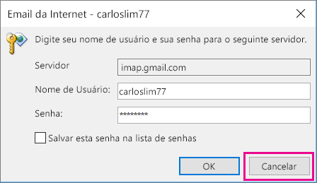 Caso receba essa caixa de diálogo, escolha Cancelar.