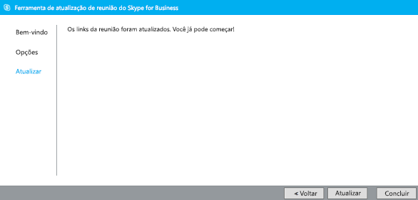 Captura de tela da ferramenta de migração de reunião atualizada