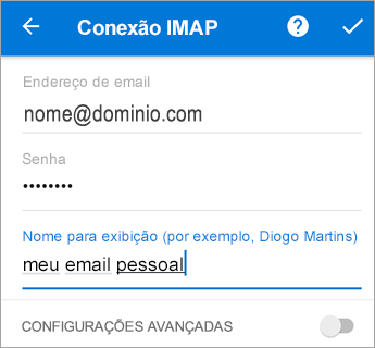 Insira sua senha e as configurações de servidor que você possa precisar.