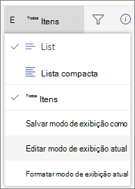 Menu opções de exibição de opção