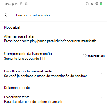 Definições do modo Walkie Talkie To Talk