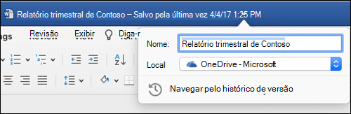 A caixa de diálogo de operações de ficheiros foi iniciada ao clicar na barra de título de um documento do Word.