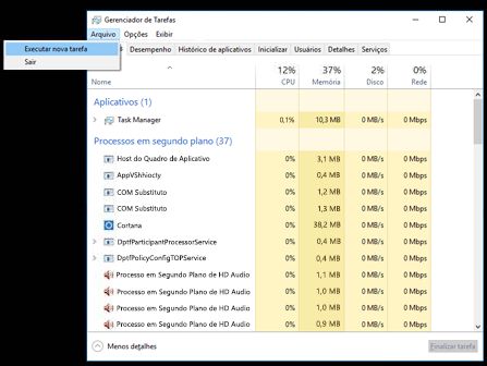 Executar uma nova tarefa no Gerenciador de Tarefas