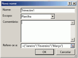 Caixa de diálogo Editar Nome com fórmula