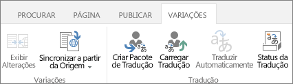 Captura de tela da guia variações do site de destino. Tab contém dois grupos, variação e tradução