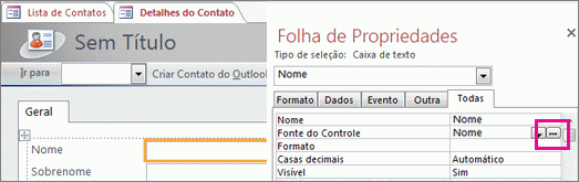 O botão Construir na Folha de Propriedades.