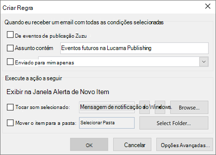 Criando uma regra no Outlook