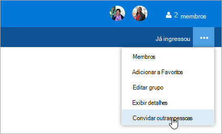 Uma captura de tela do botão convidar outras pessoas no menu configurações do grupo.