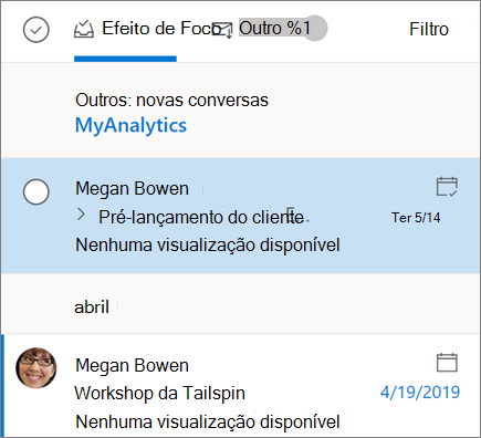 Modo de exibição caixa de entrada do Outlook na Web