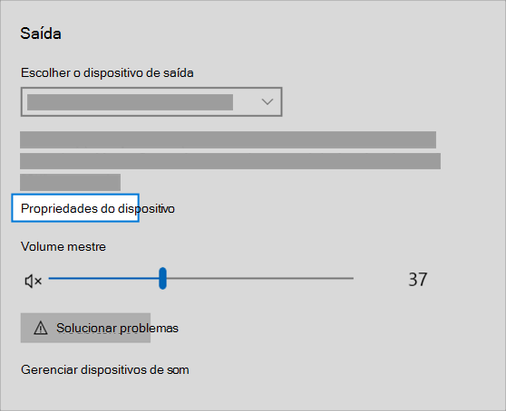 link de propriedades do dispositivo de saída de som no menu de som