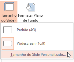 Opção do menu Tamanho do Slide Personalizado