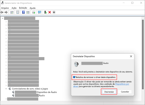Desinstale um dispositivo de áudio no Gerenciador de dispositivos no Windows 11.