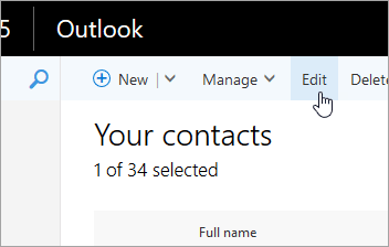 Uma captura de tela do botão Editar na barra de navegação do Outlook.