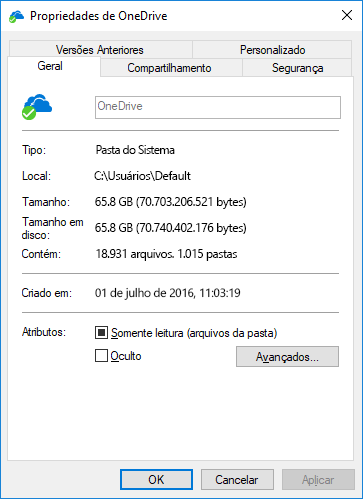 Propriedades do OneDrive