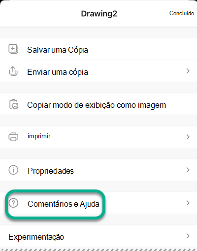 A opção Ajuda e Comentários.