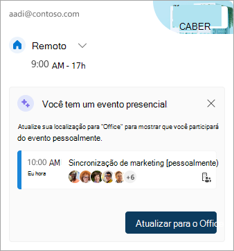 Captura de ecrã a mostrar a atualização da sua localização de trabalho