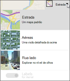 Tipo de Mapa da Peça Web Mapa do Bing