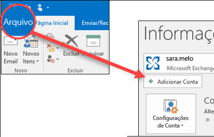 Selecione Ficheiro e, em seguida, Adicionar Conta.