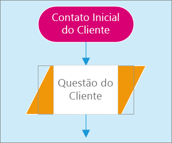 Captura de tela das duas formas em uma página de diagrama. Uma forma está ativa para entrada de texto.