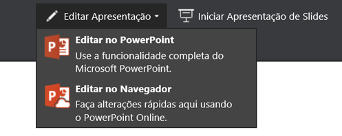 Para editar a apresentação selecione Editar no navegador