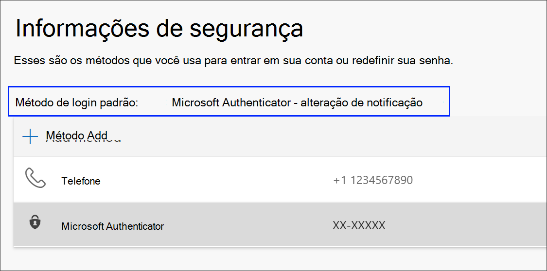 Alterar link para o método de login padrão